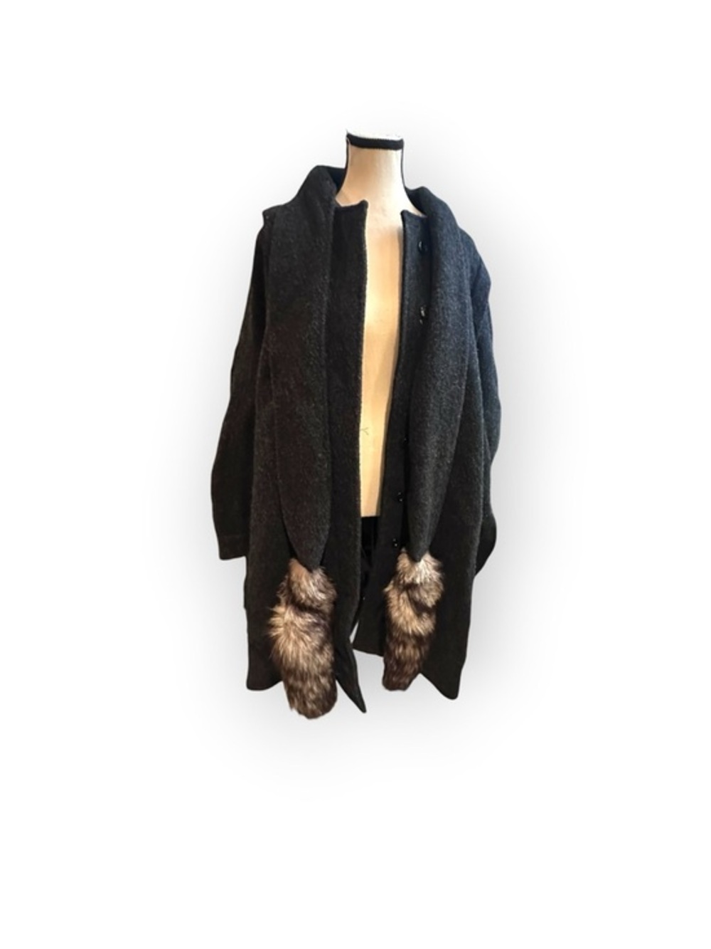 Vintage Women’s Pure Wool Capelet Coat with Fur Scarf